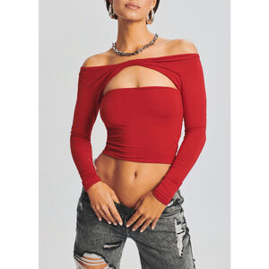 Ser.o.ya Artemis Top Red Cut Out Long Sleeve Crop NWT XS